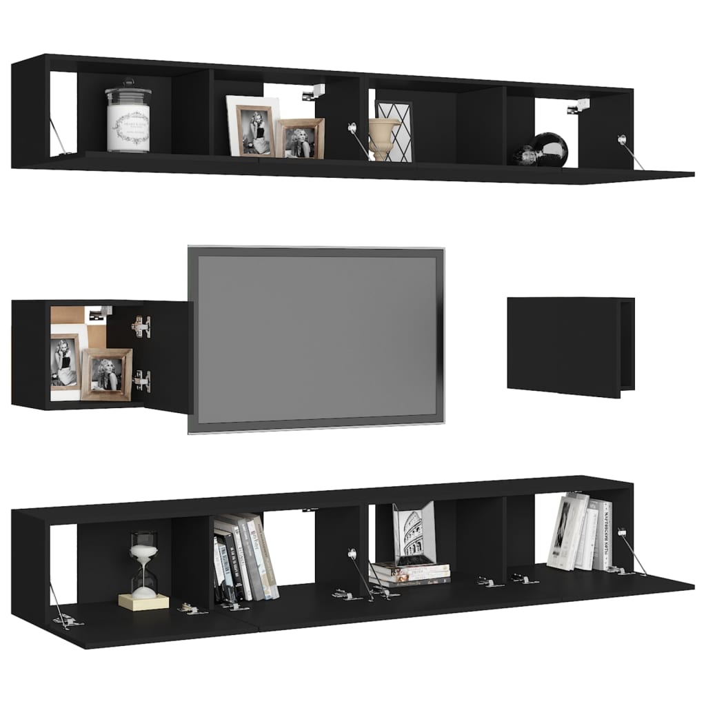 6-tlg. TV-Schrank-Set Schwarz Holzwerkstoff