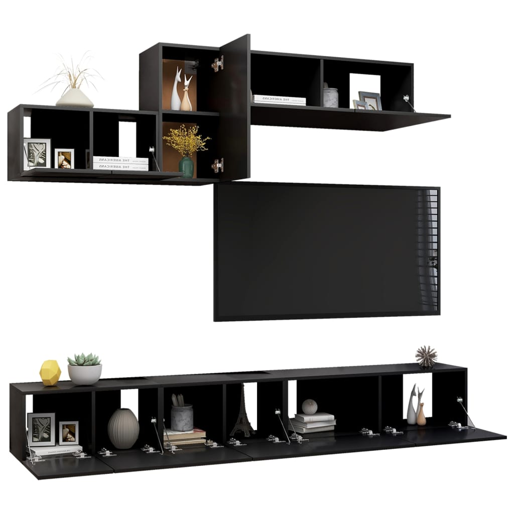 6-tlg. TV-Schrank-Set Schwarz Holzwerkstoff