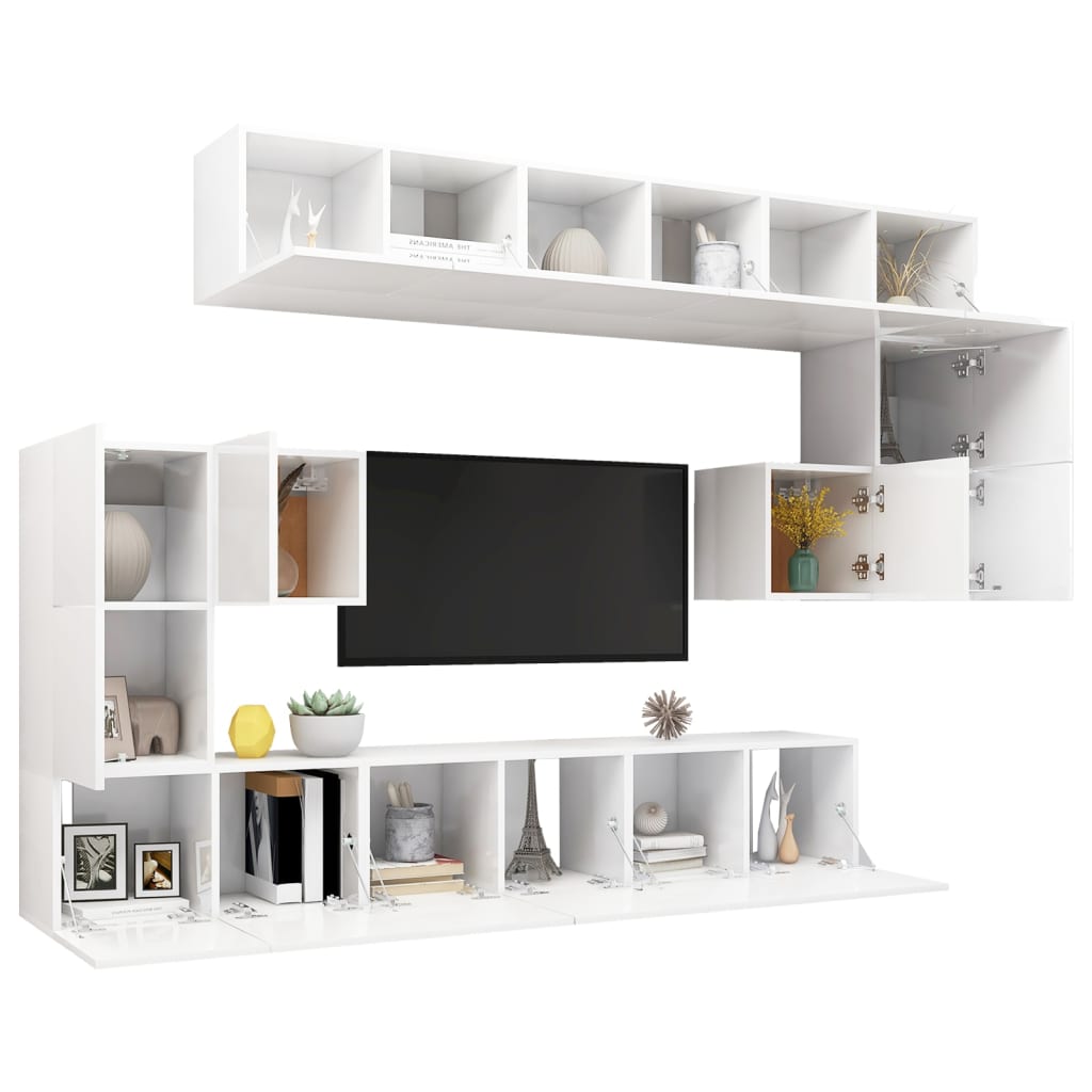 10-tlg. TV-Schrank-Set Hochglanz-Weiß Holzwerkstoff