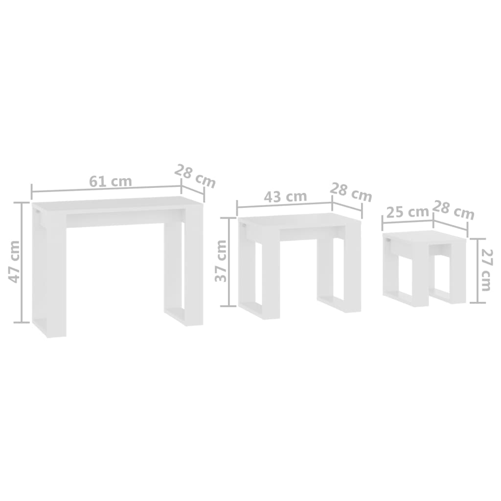 Satztische 3-tlg. Weiß Holzwerkstoff