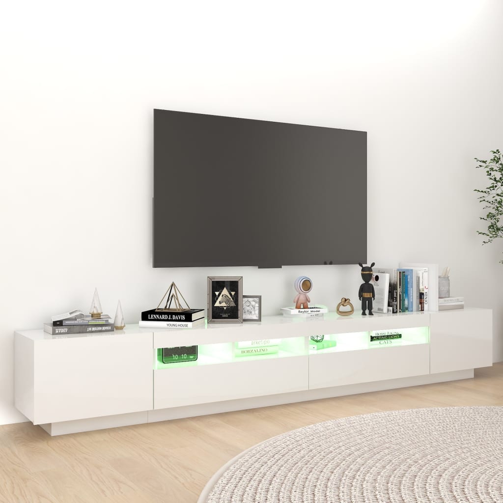 TV-Schrank mit LED-Leuchten Hochglanz-Weiß 260x35x40 cm