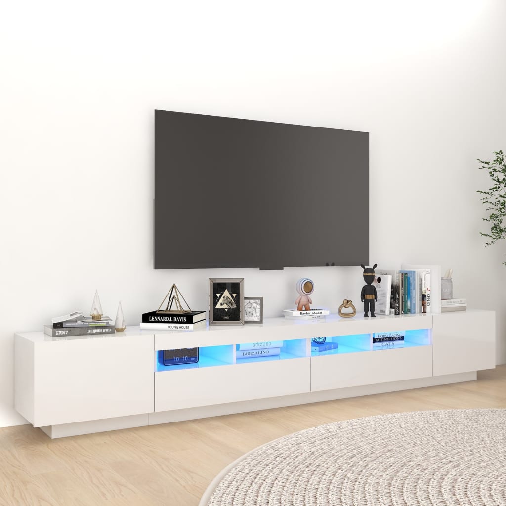 TV-Schrank mit LED-Leuchten Hochglanz-Weiß 260x35x40 cm