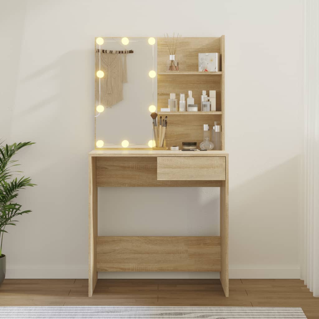 Schminktisch mit LEDs Sonoma-Eiche 74,5x40x141 cm Holzwerkstoff