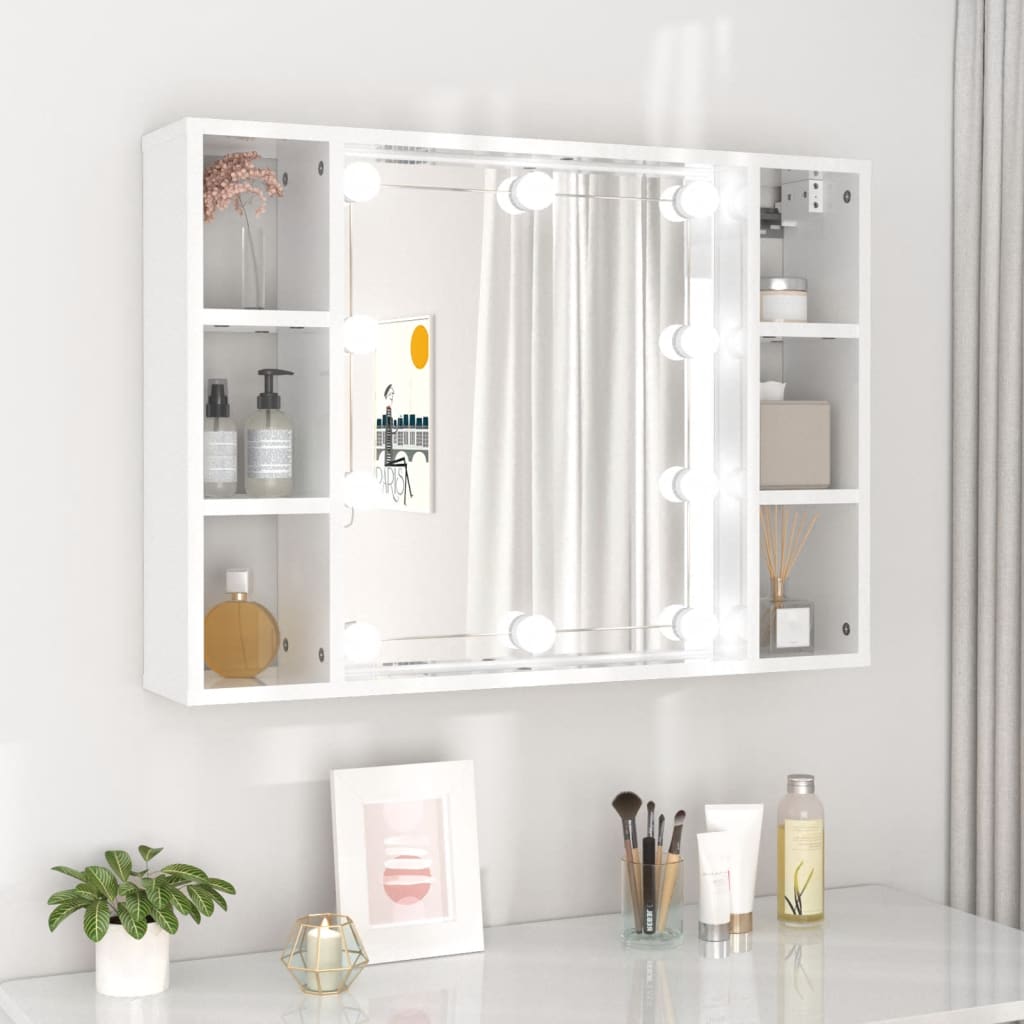 Spiegelschrank mit LED Hochglanz-Weiß 76x15x55 cm