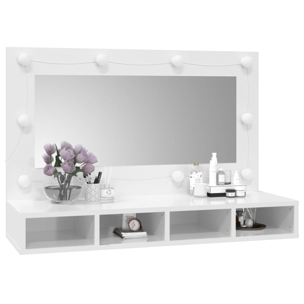 Spiegelschrank mit LED Hochglanz-Weiß 90x31,5x62 cm