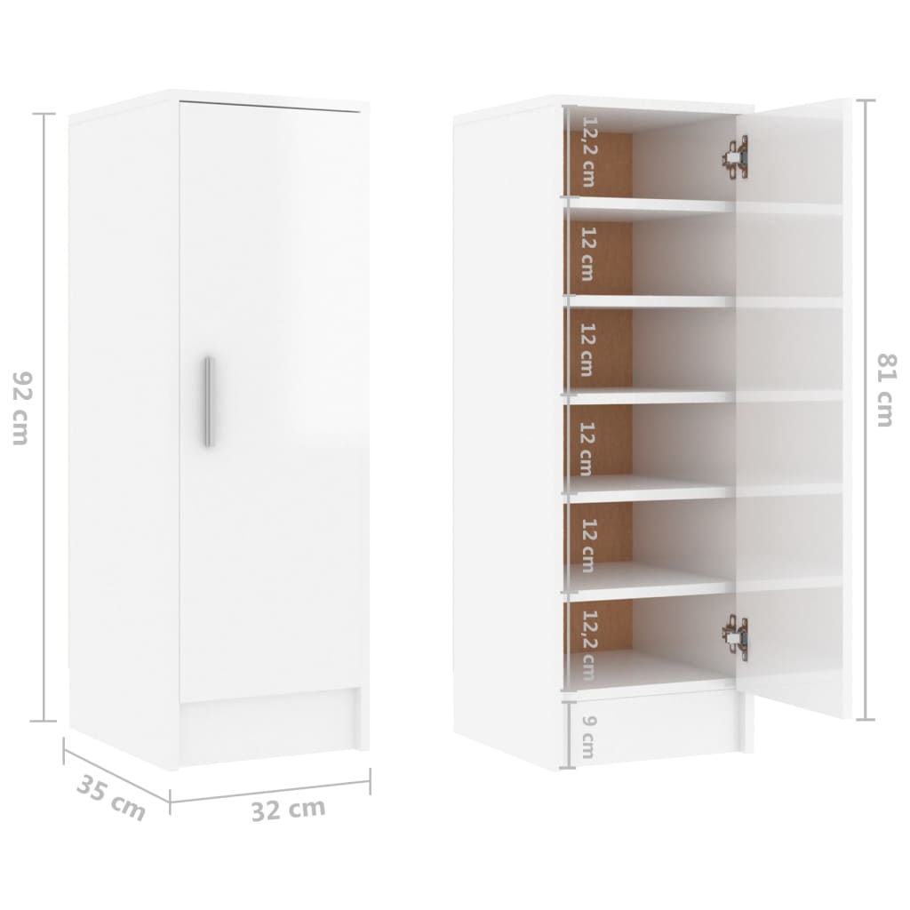 Schuhschrank Hochglanz-Weiß 32x35x92 cm Holzwerkstoff