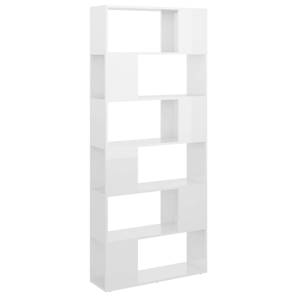Bücherregal Raumteiler Hochglanz-Weiß 80x24x186cm Holzwerkstoff