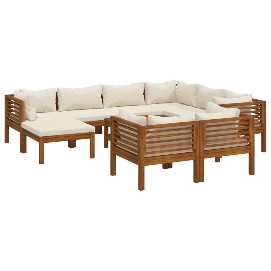 10-tlg. Garten-Lounge-Set mit Creme Kissen Massivholz Akazie