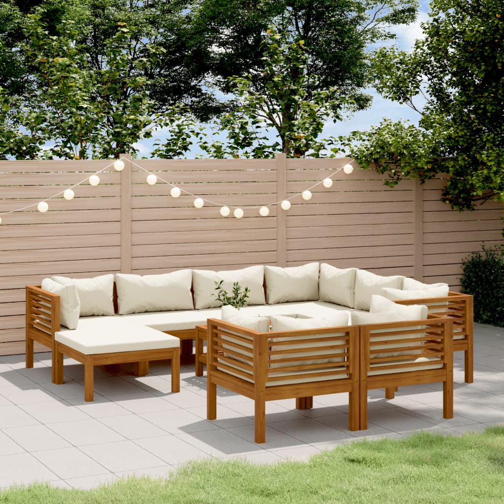 10-tlg. Garten-Lounge-Set mit Creme Kissen Massivholz Akazie