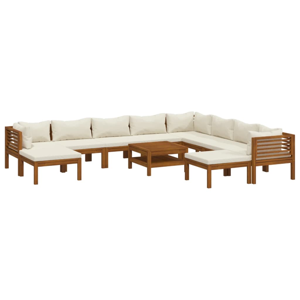 11-tlg. Garten-Lounge-Set mit Creme Kissen Massivholz Akazie