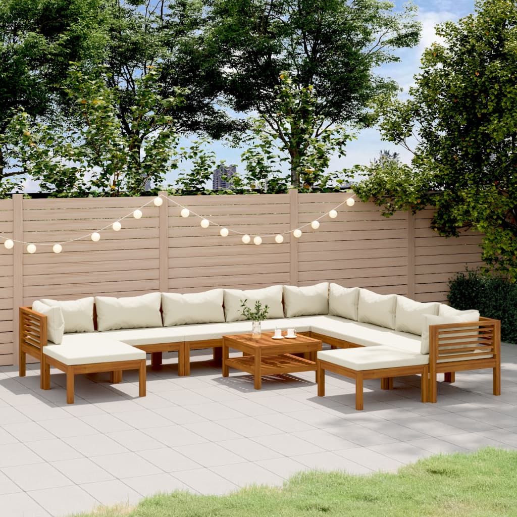 11-tlg. Garten-Lounge-Set mit Creme Kissen Massivholz Akazie