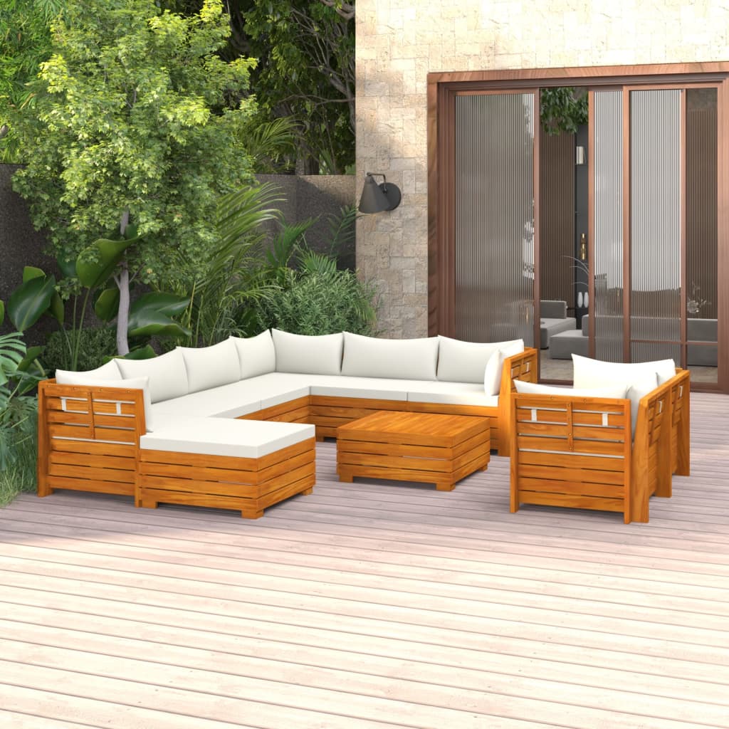 10-tlg. Garten-Lounge-Set mit Kissen Massivholz Akazie