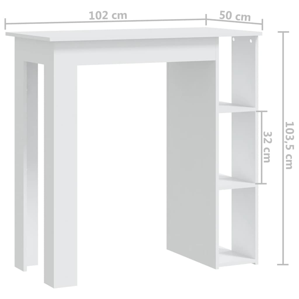 Bartisch mit Regal Weiß 102x50x103,5 cm Holzwerkstoff