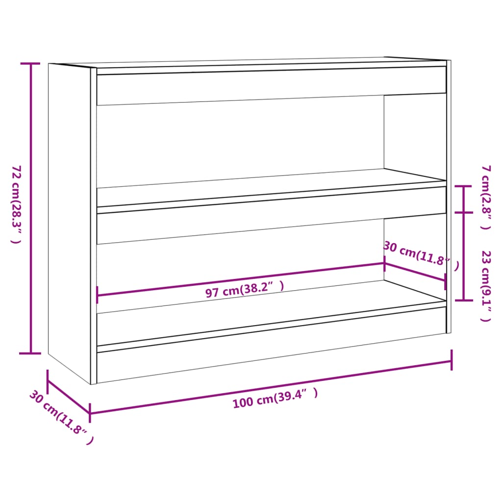 Bücherregal/Raumteiler Hochglanz-Weiß 100x30x72 cm