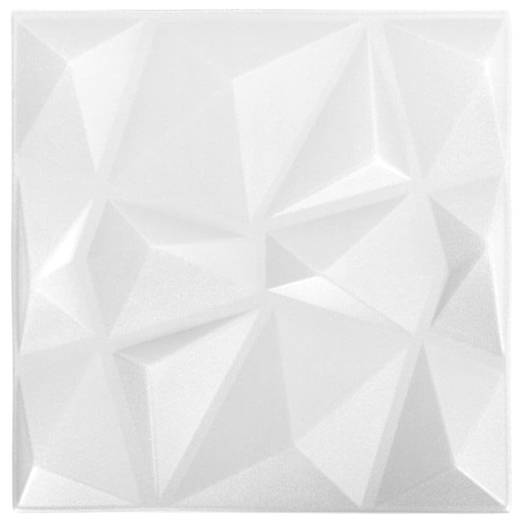 3D-Wandpaneele 48 Stk. 50x50 cm Diamant Weiß 12 m²