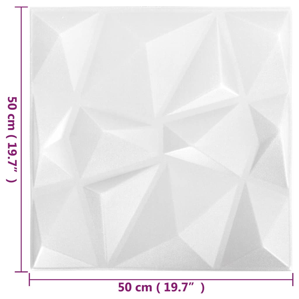 3D-Wandpaneele 48 Stk. 50x50 cm Diamant Weiß 12 m²