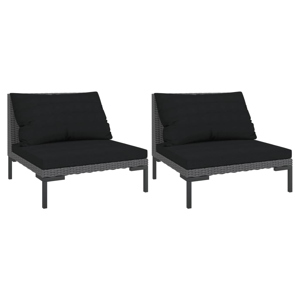 Gartensofas 2 Stk. mit Kissen Halbrundes Poly Rattan