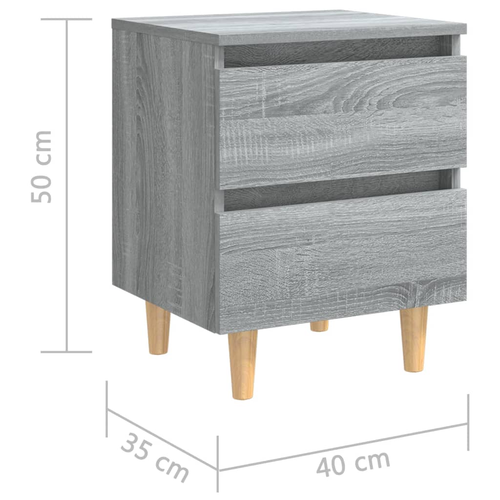 Nachttisch mit Massivholz-Beinen Grau Sonoma 40x35x50 cm