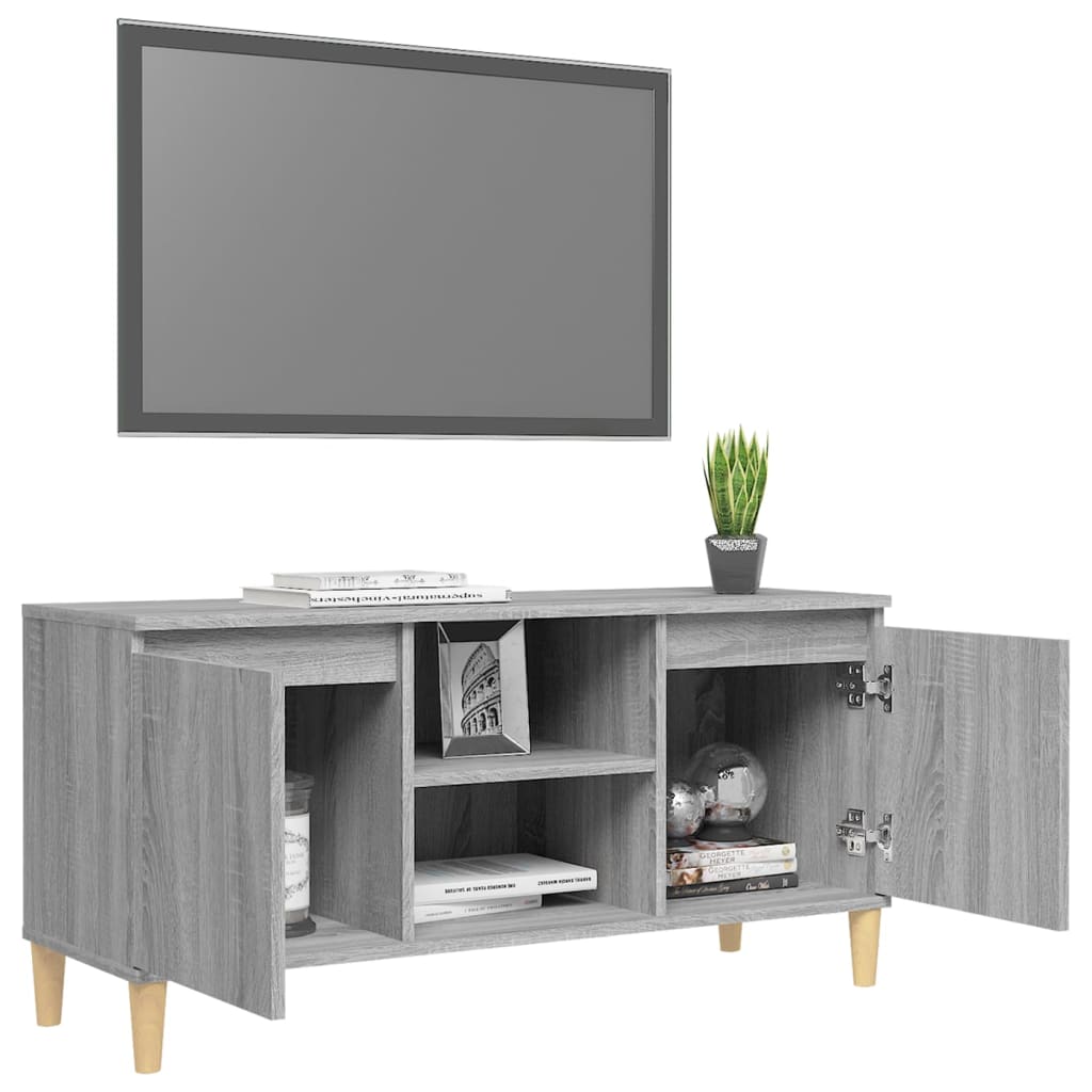 TV-Schrank mit Massivholz-Beinen Grau Sonoma 103,5x35x50 cm