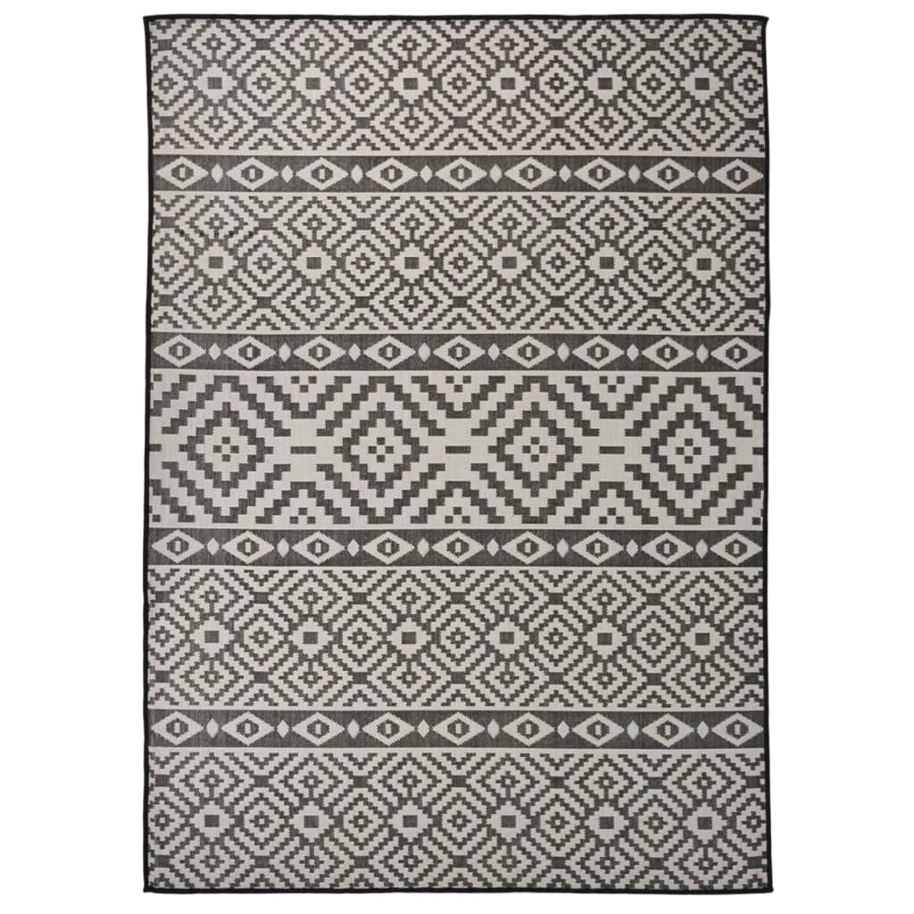 Outdoor-Teppich Flachgewebe 120x170 cm Schwarz Gestreift