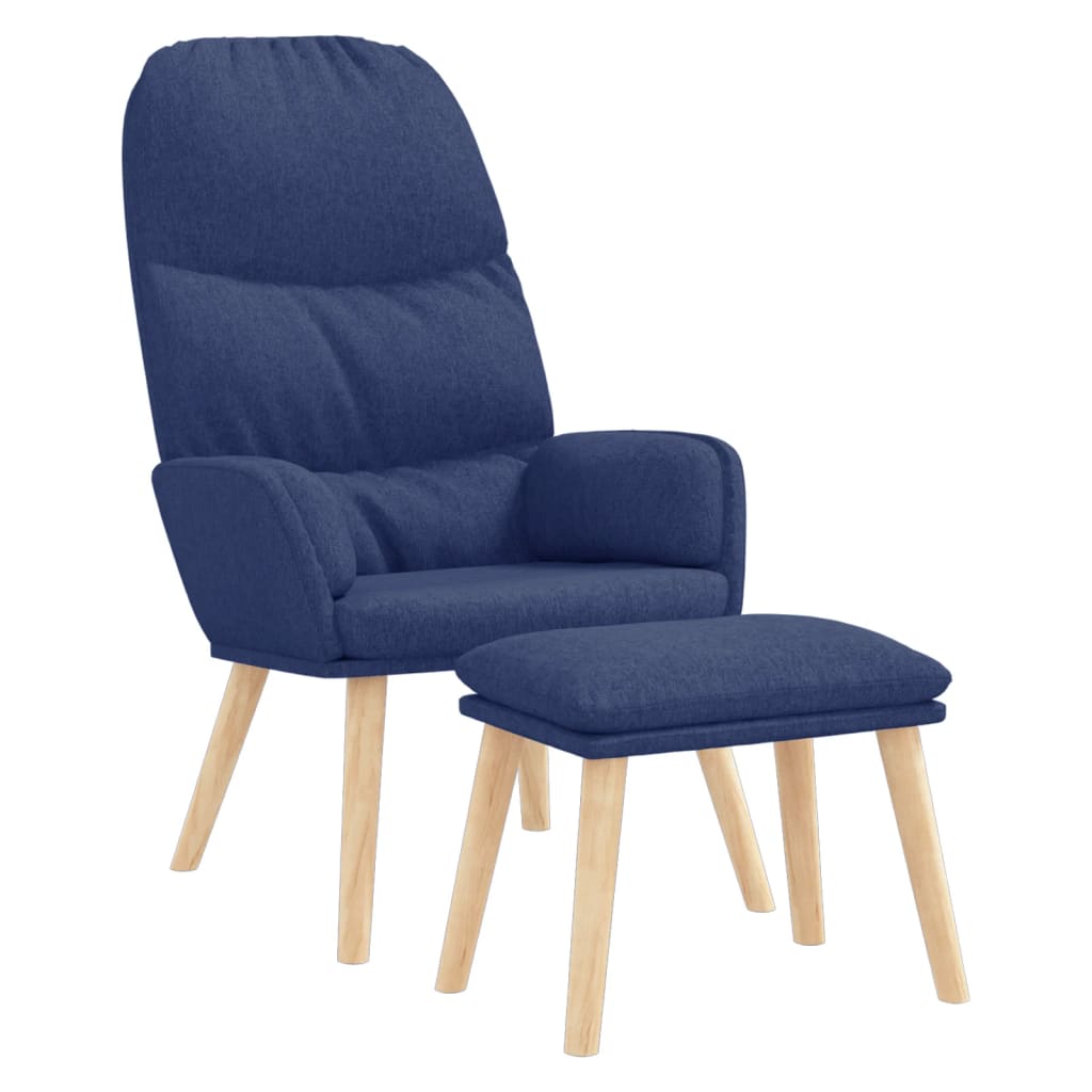 Relaxsessel mit Hocker Blau Stoff