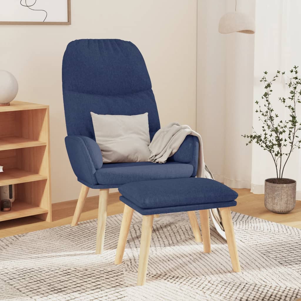 Relaxsessel mit Hocker Blau Stoff