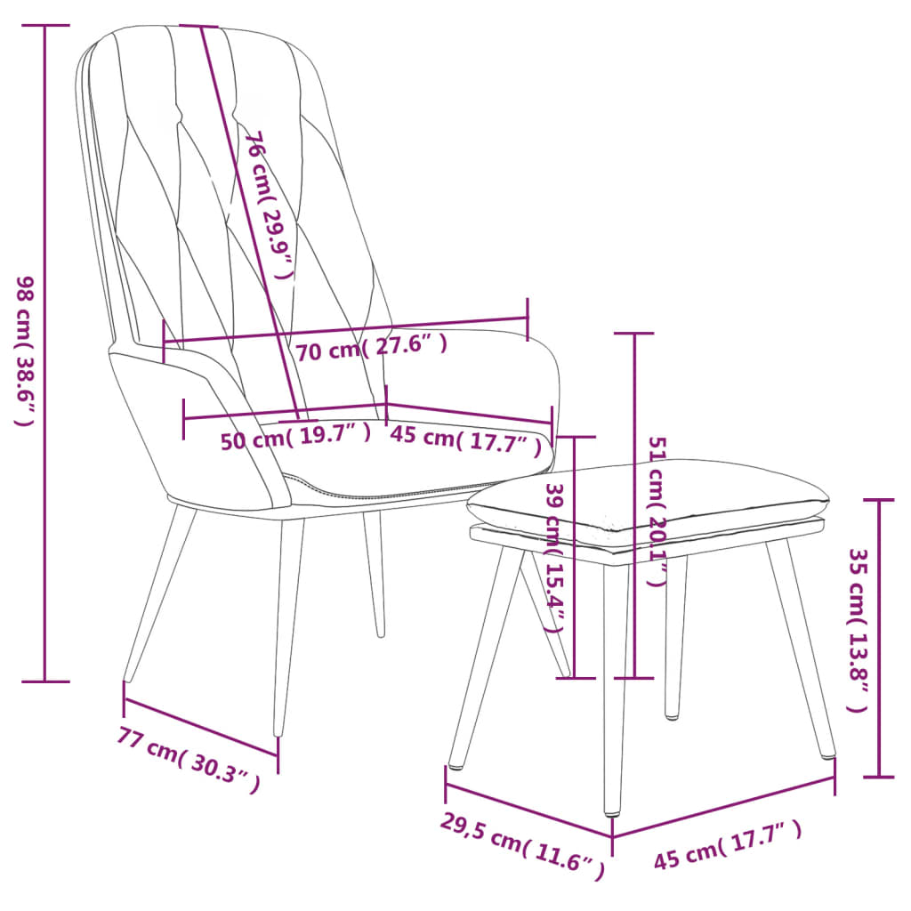 Relaxsessel mit Hocker Dunkelgrau Samt