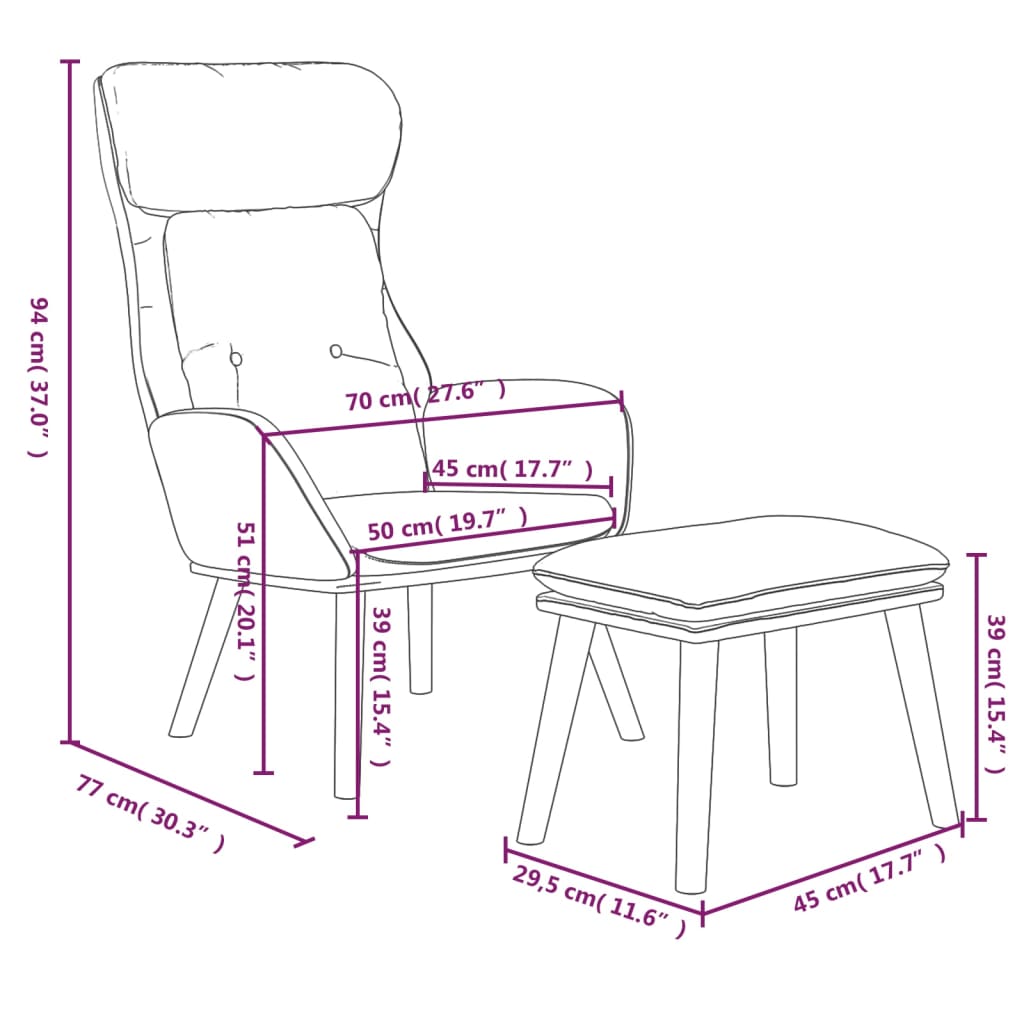 Relaxsessel mit Hocker Hellgrau Stoff