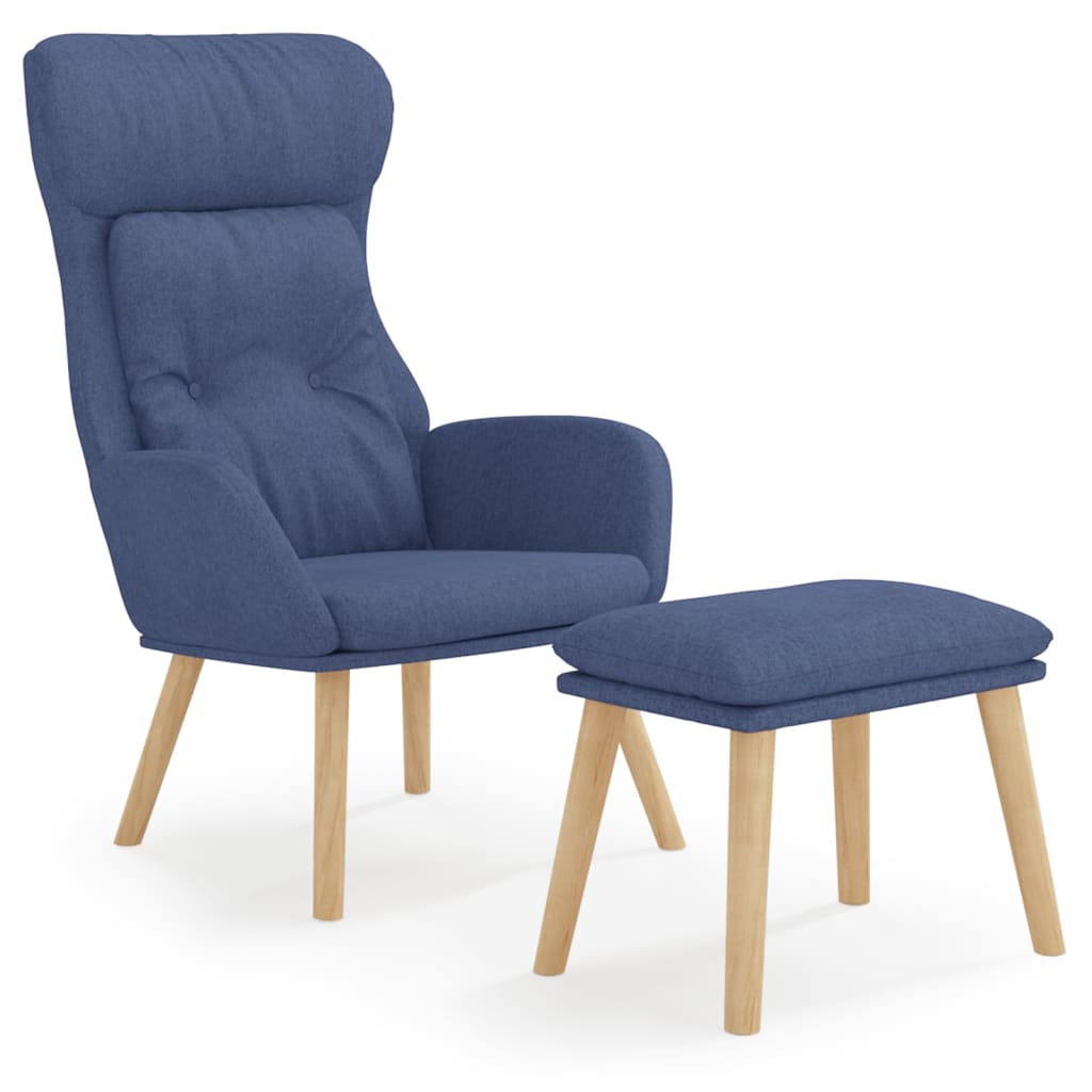 Relaxsessel mit Hocker Blau Stoff