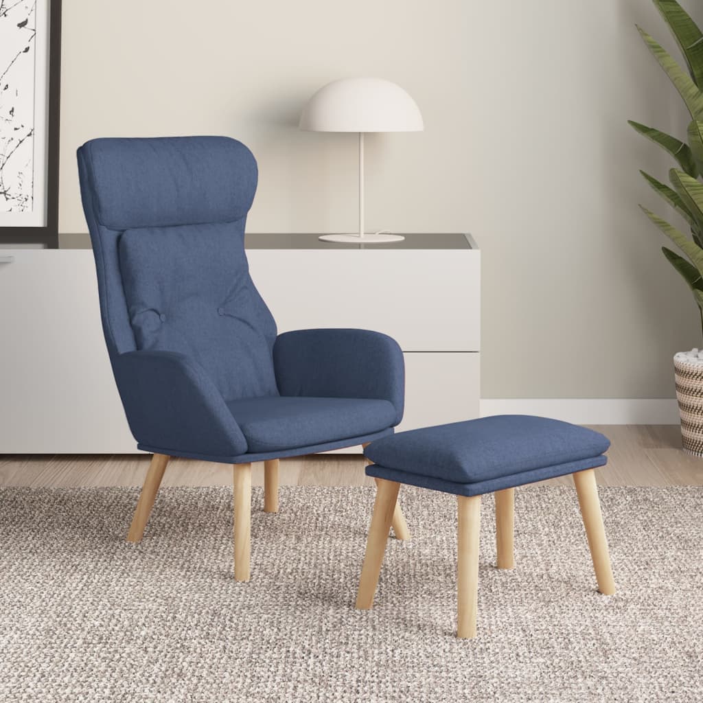 Relaxsessel mit Hocker Blau Stoff