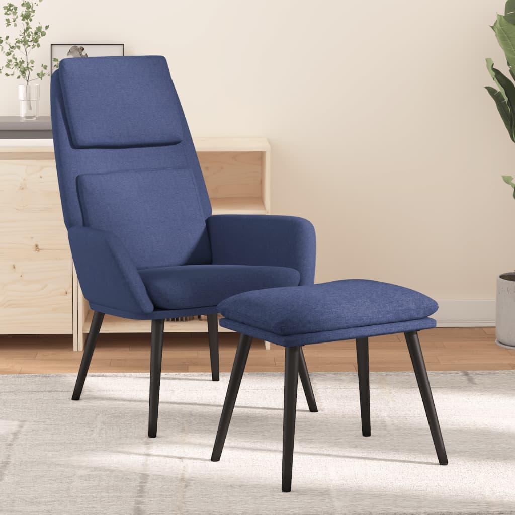 Relaxsessel mit Hocker Blau Stoff