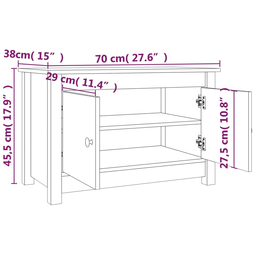 Schuhschrank Weiß 70x38x45,5 cm Massivholz Kiefer