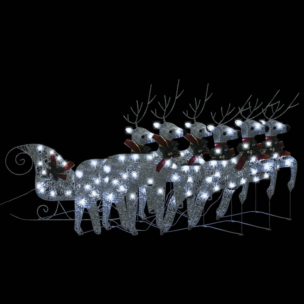 Rentier mit Schlitten Weihnachtsdekoration 140 LEDs Silbern