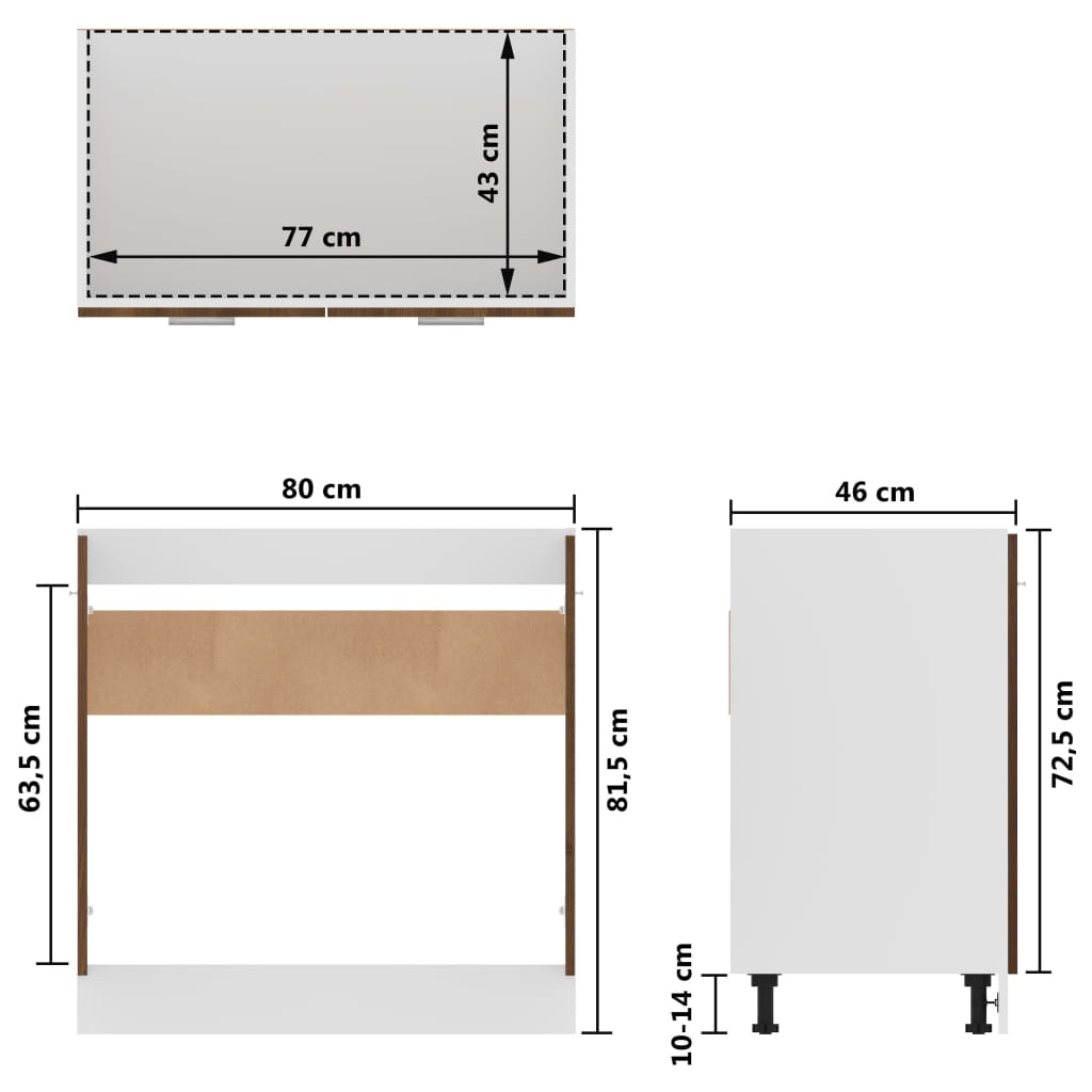 Spülenunterschrank Braun Eiche-Optik 80x46x81,5cm Holzwerkstoff