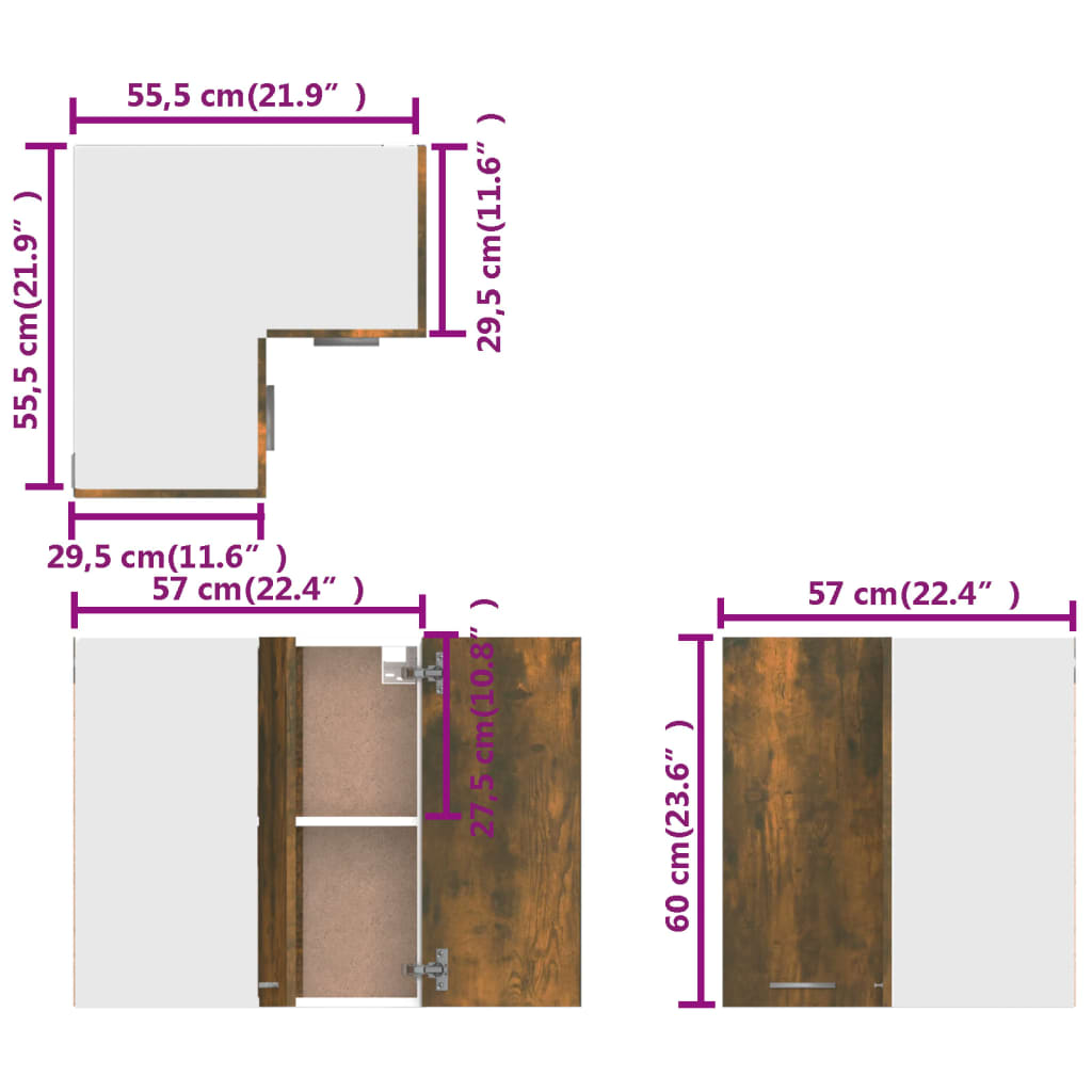 Eck-Hängeschrank Räuchereiche 57x57x60 cm Holzwerkstoff