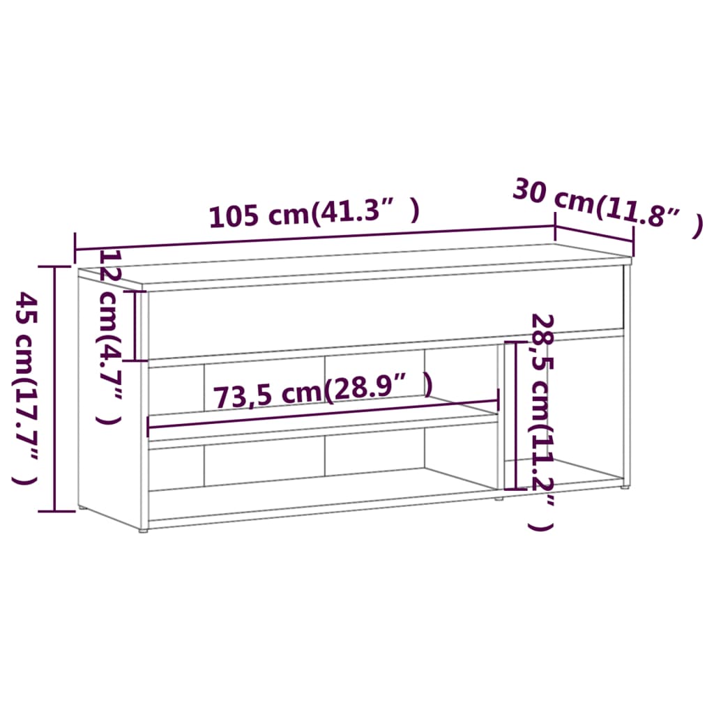 Schuhbank Braun Eichen-Optik 105x30x45 cm Holzwerkstoff