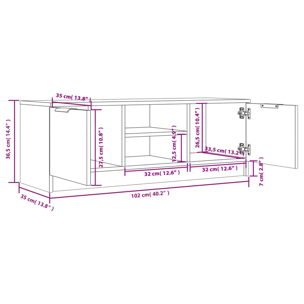 TV-Schrank Hochglanz-Weiß 102x35x36,5 cm Holzwerkstoff