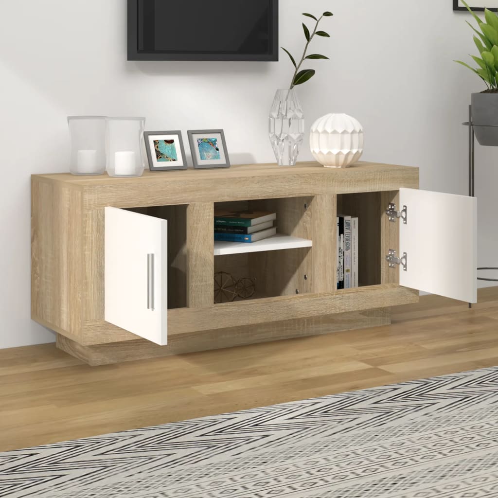 TV-Schrank Weiß Sonoma-Eiche 102x35x45 cm Holzwerkstoff