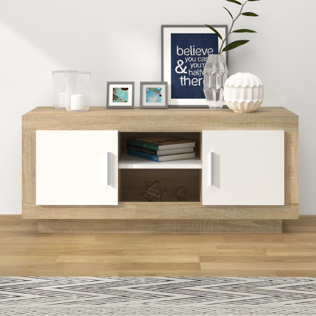 TV-Schrank Weiß Sonoma-Eiche 102x35x45 cm Holzwerkstoff