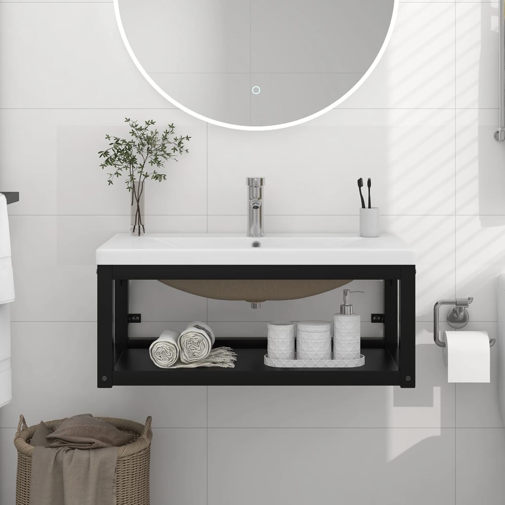 Badezimmer-Waschtischgestell mit Waschbecken Schwarz Eisen