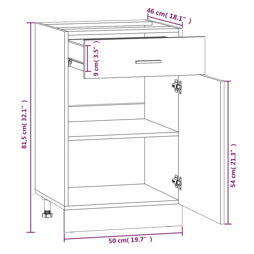 Unterschrank mit Schublade Grau Sonoma 50x46x81,5 cm