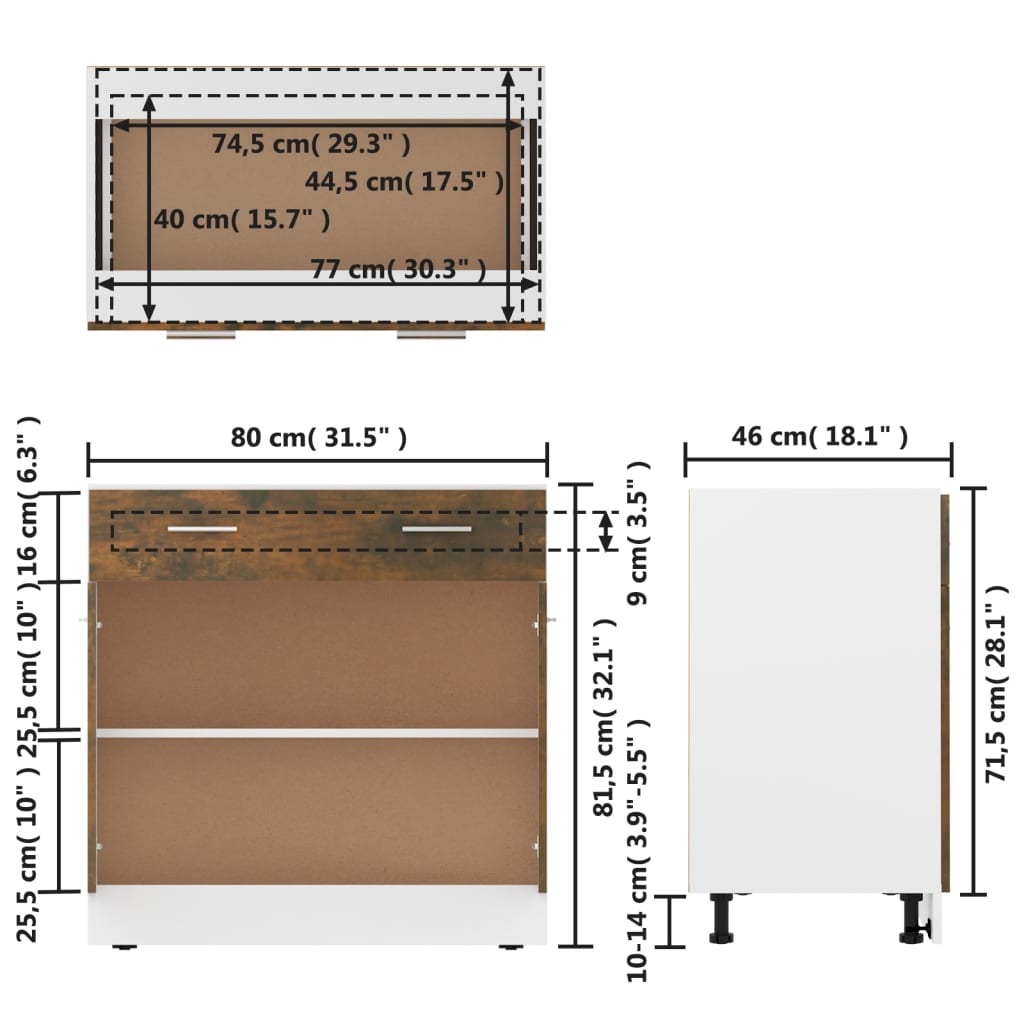 Unterschrank mit Schublade Räuchereiche 80x46x81,5 cm