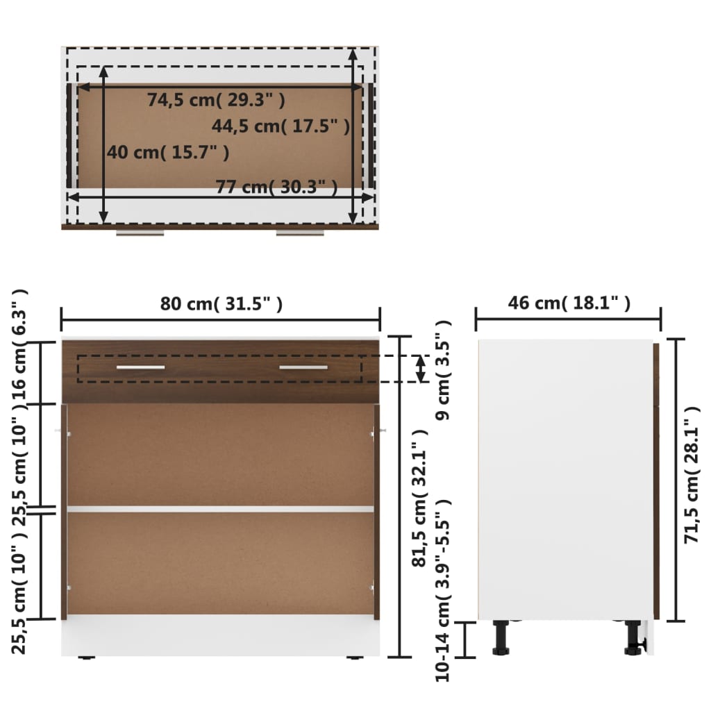 Unterschrank mit Schublade Braun Eiche-Optik 80x46x81,5 cm