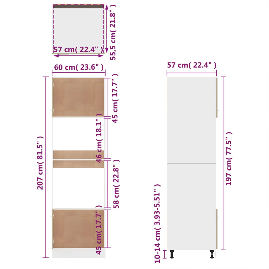 Mikrowellenumbauschrank Braun Eichen-Optik 60x57x207 cm