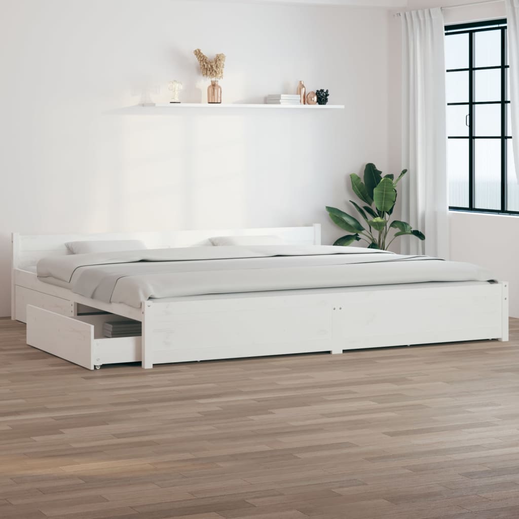 Bett mit Schubladen Weiß 200x200 cm
