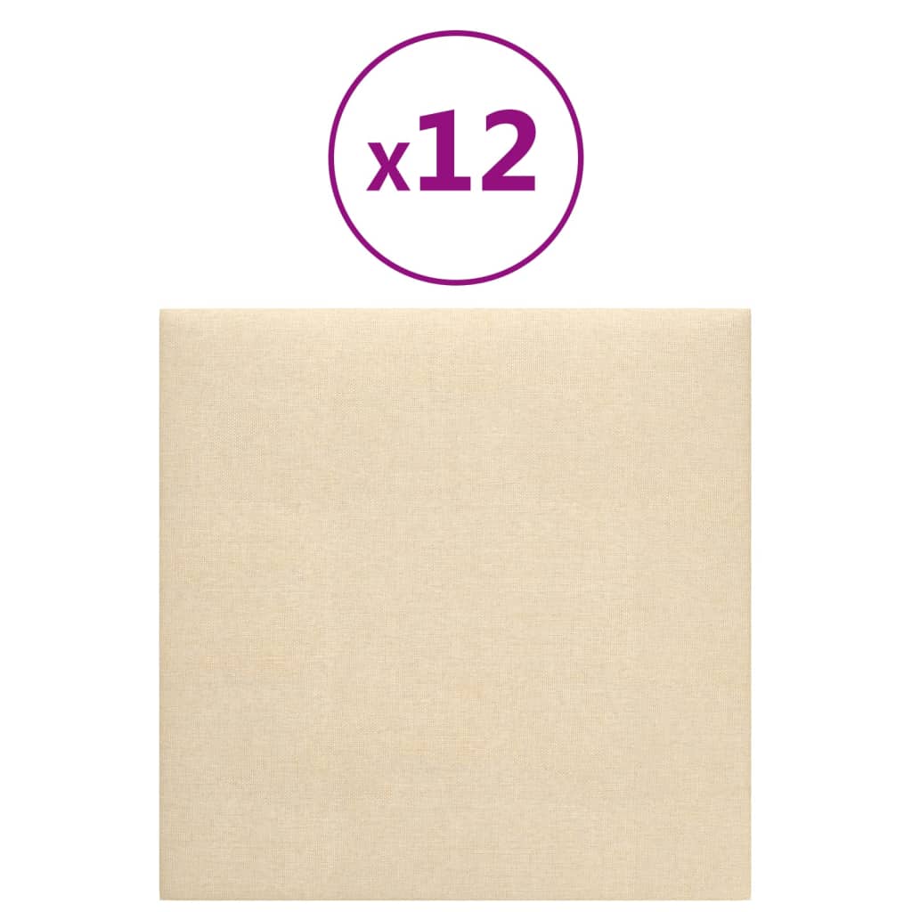 Wandpaneele 12 Stk. Creme 30x30 cm Stoff 1,08 m²