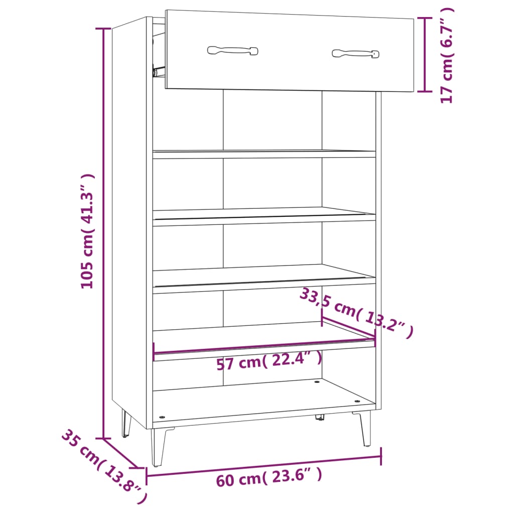 Schuhschrank Räuchereiche 60x35x105 cm Holzwerkstoff