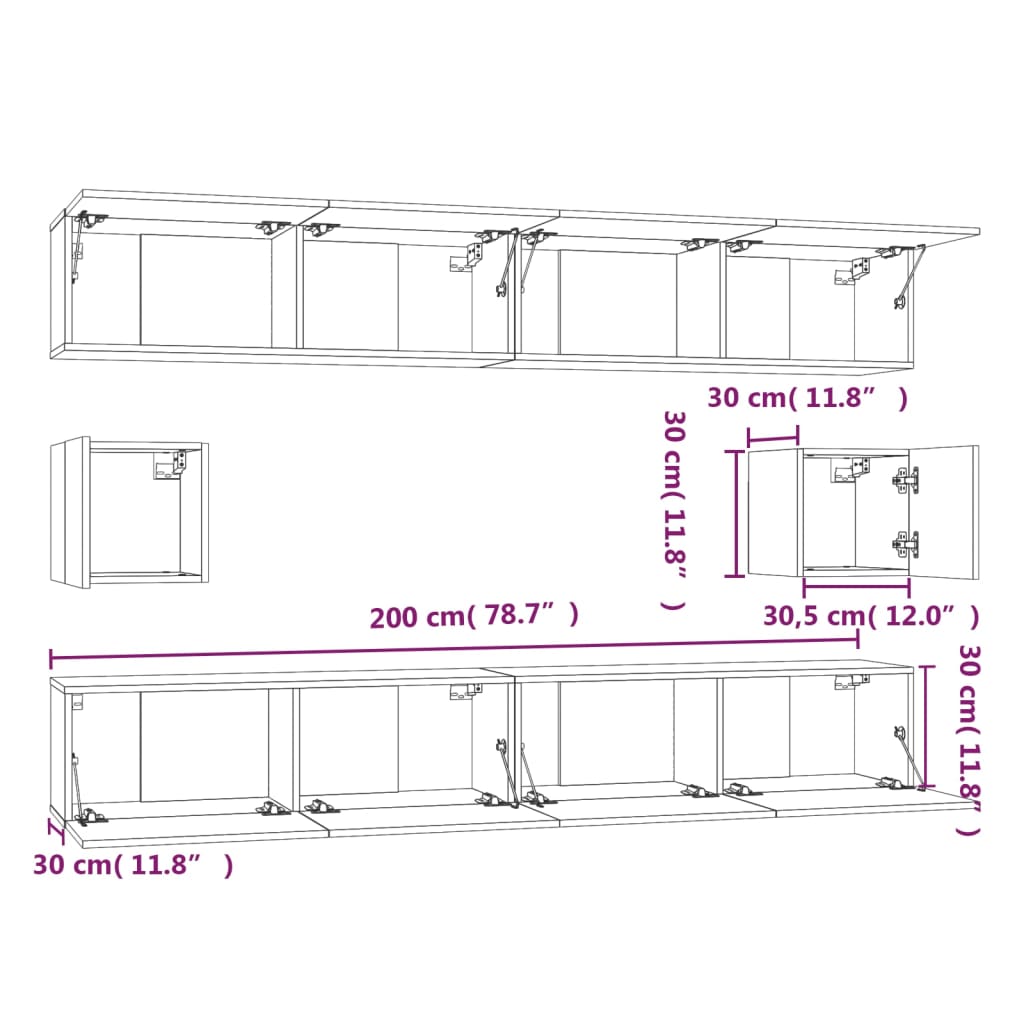 6-tlg. TV-Schrank-Set Hochglanz-Weiß Holzwerkstoff