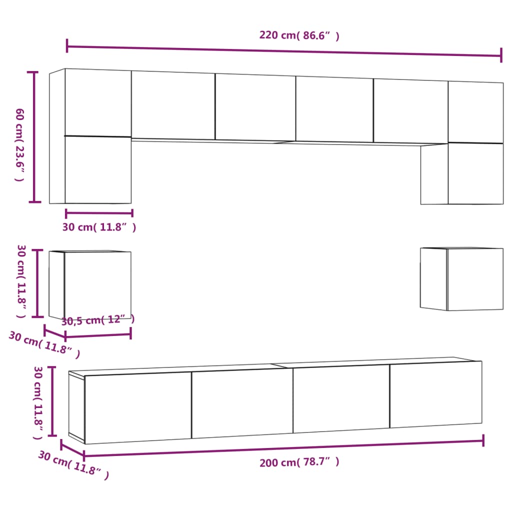 8-tlg. TV-Schrank-Set Hochglanz-Weiß Holzwerkstoff