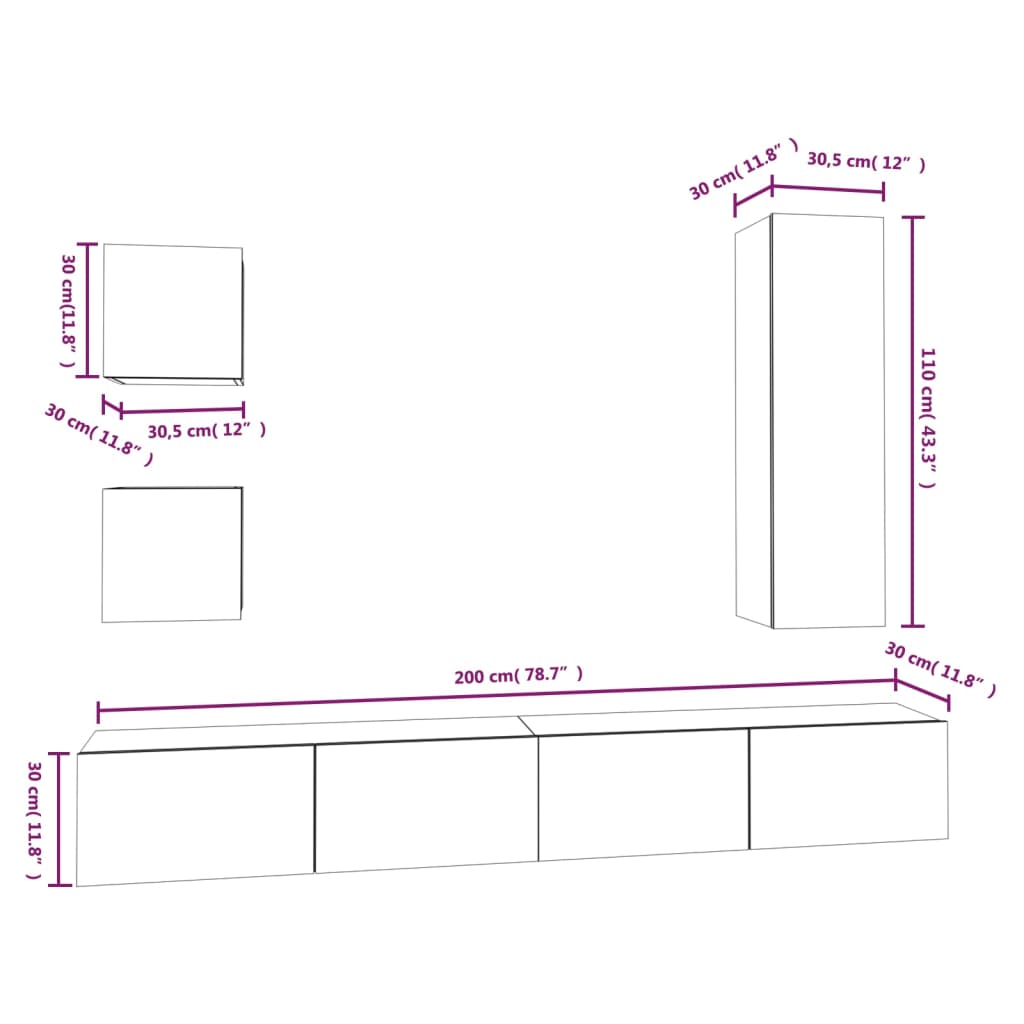 5-tlg. TV-Schrank-Set Hochglanz-Weiß Holzwerkstoff